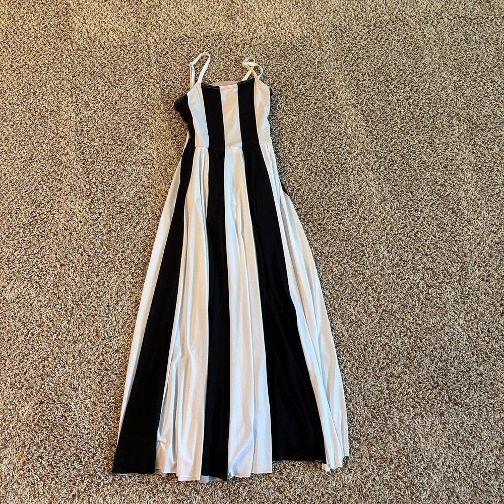 Dance costume, Black and White Striped Maxi Length Jersey Cami Dress